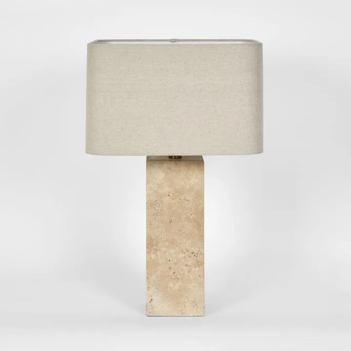 Imperial Travertine Table Lamp with Natural Linen Shade TABLE LAMP