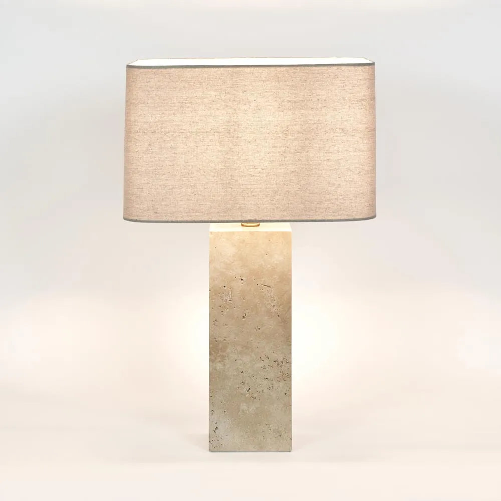 Imperial Travertine Table Lamp with Natural Linen Shade TABLE LAMP