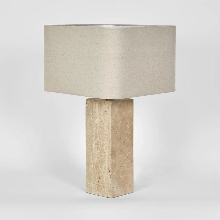 Imperial Travertine Table Lamp with Natural Linen Shade TABLE LAMP