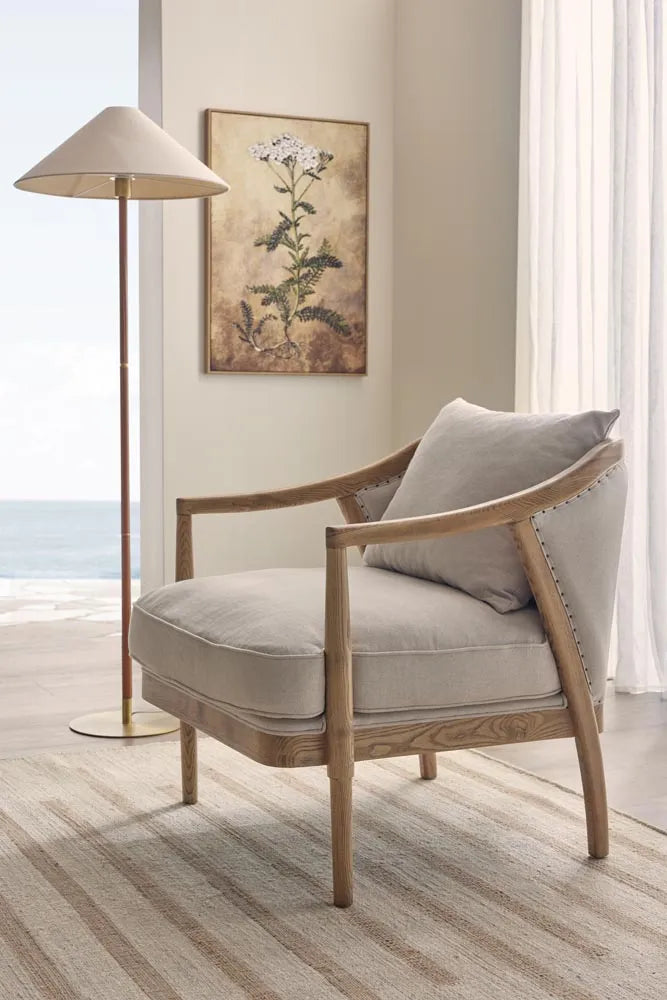 Huntley Leather & Brass Floor Lamp & Linen Shade Floor Lamp