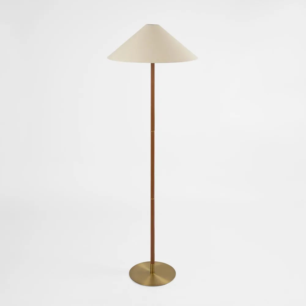 Huntley Leather & Brass Floor Lamp & Linen Shade Floor Lamp