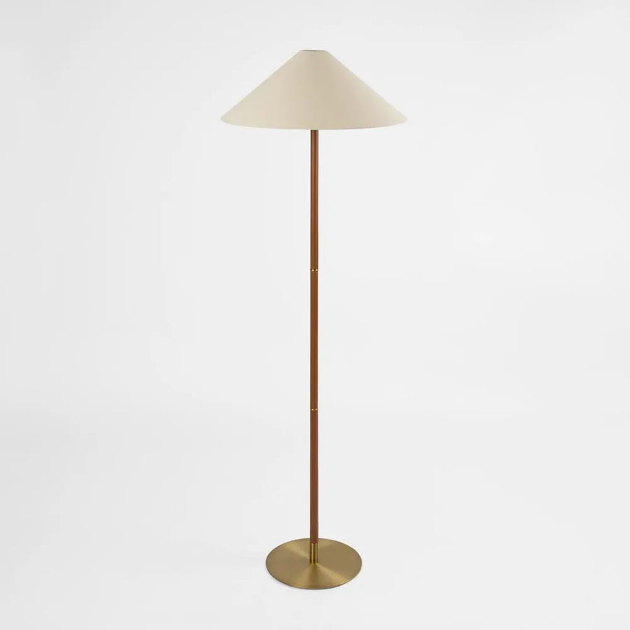 Huntley Leather & Brass Floor Lamp & Linen Shade Floor Lamp