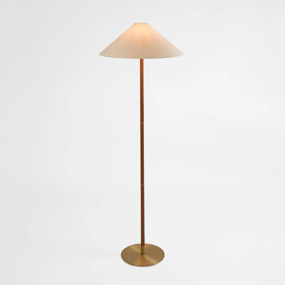 Huntley Leather & Brass Floor Lamp & Linen Shade Floor Lamp