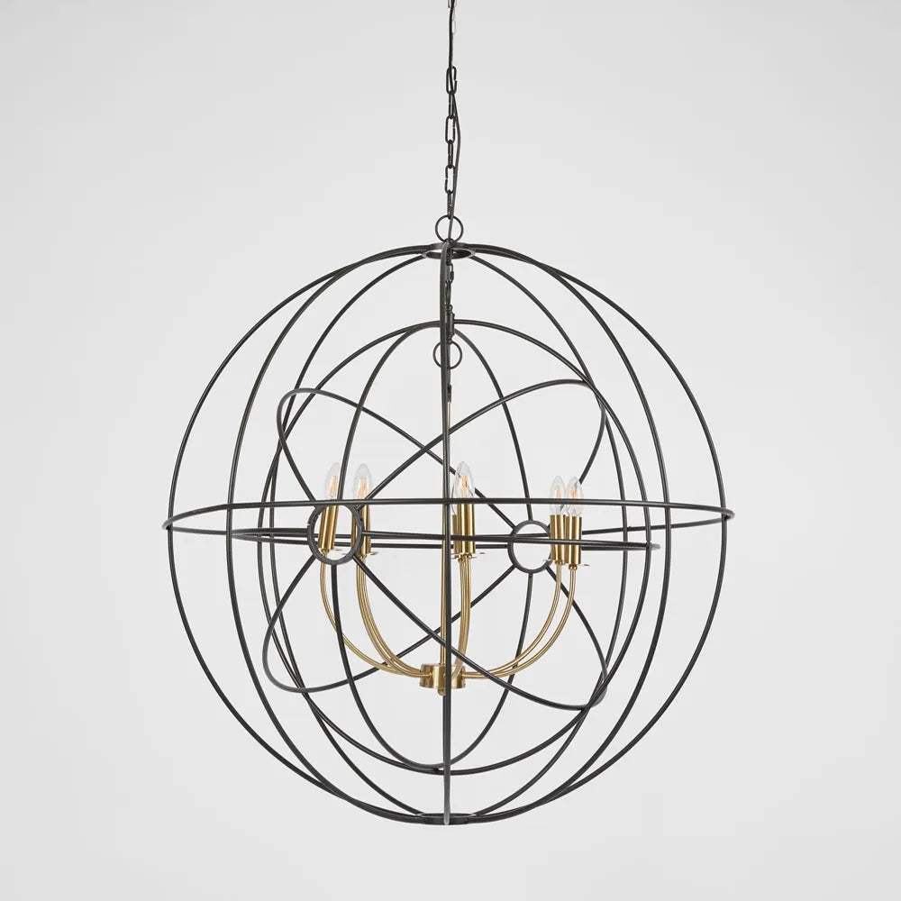 Large Black & Brass Iron Orb Pendant Pendant