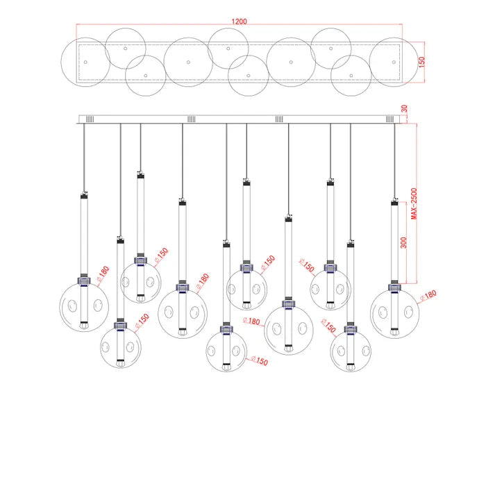 Meteor 10 Light Pendant -Bar