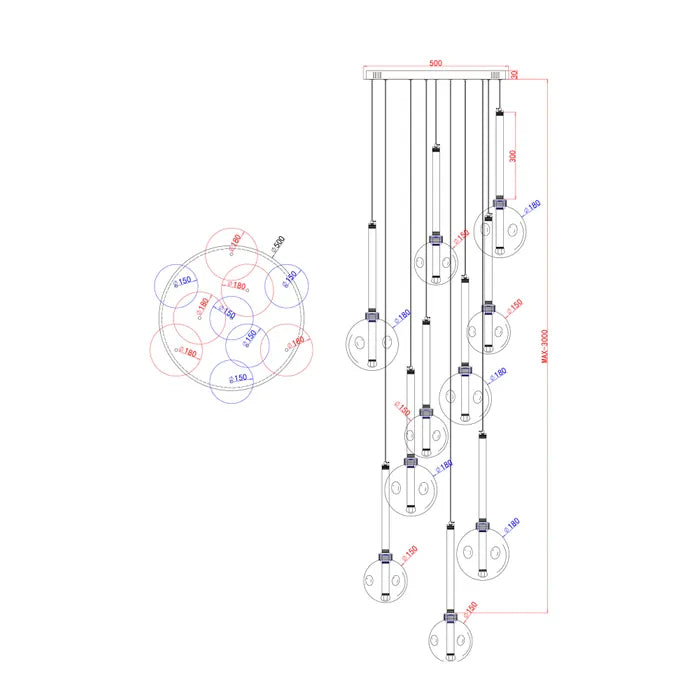 Meteor 10 Light Pendant - Round Pendant