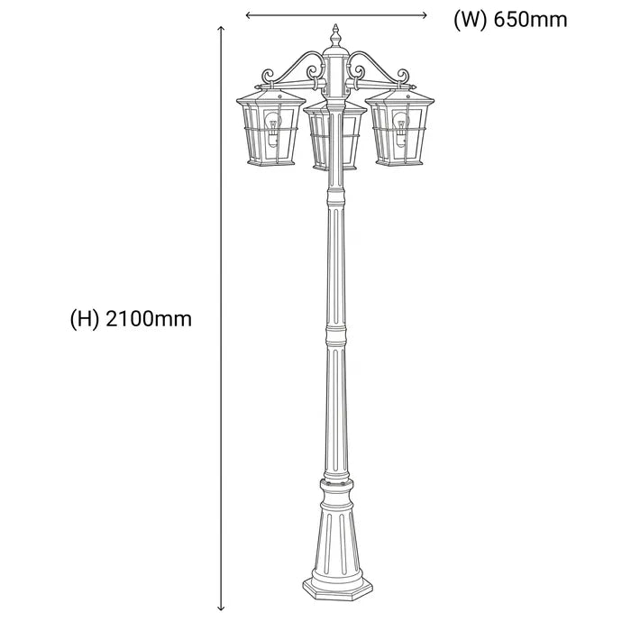 Eden Exterior Tripple Head Post Light - 2100mm