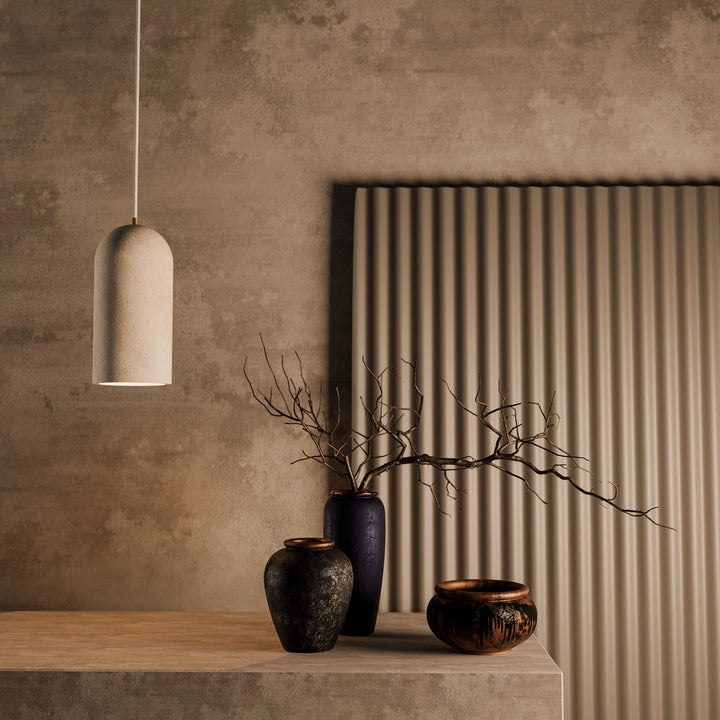 Calibo Inspire Crafted Travertine Round Top Cylinder Pendant Light - Beige Pendant