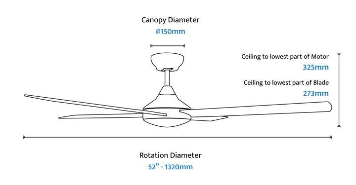 Heron AC Fan 48” or 52” Celling Fan with  Black/White