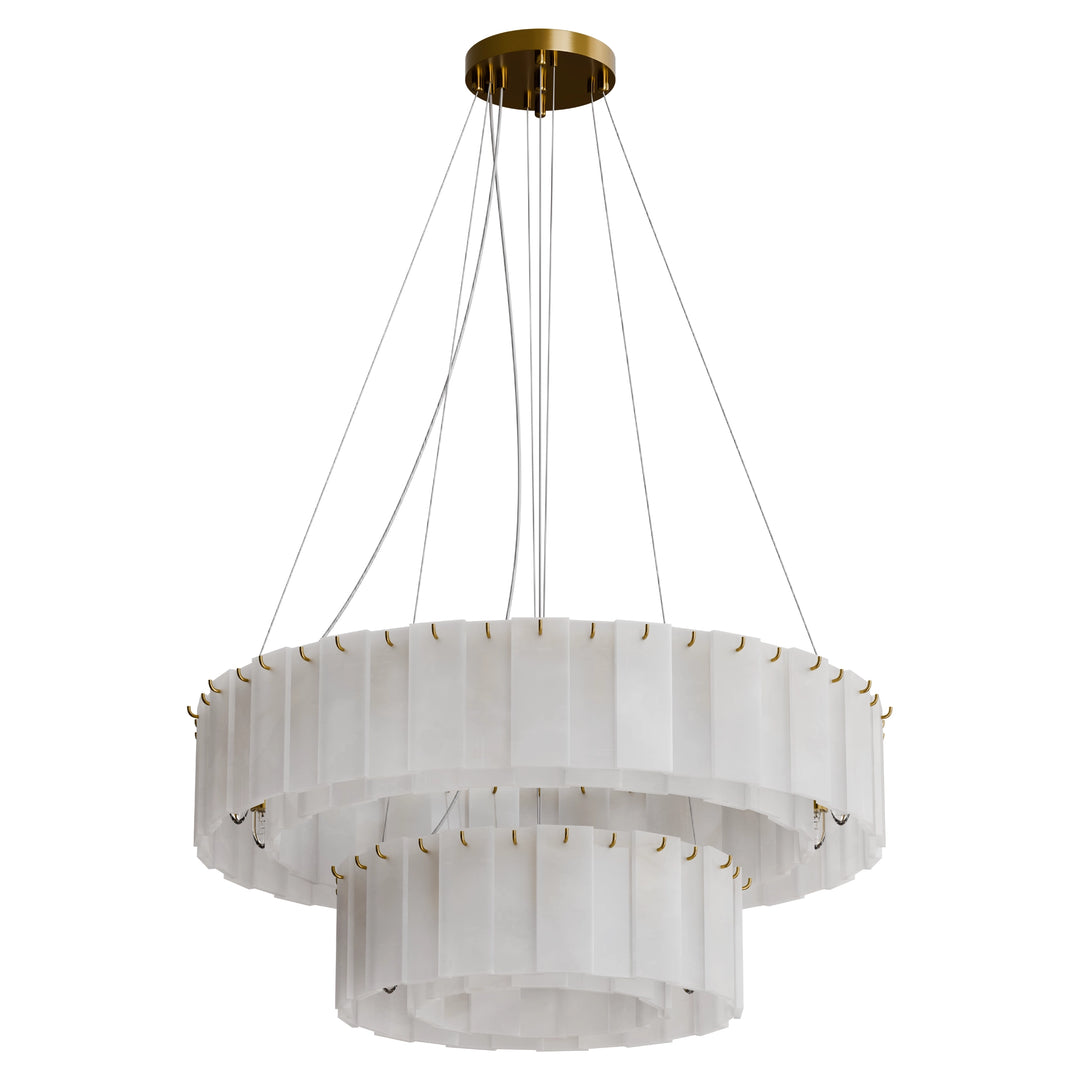 Calibo Mirage 28 Light Tiered Alabaster Stone Round Pendant Pendant