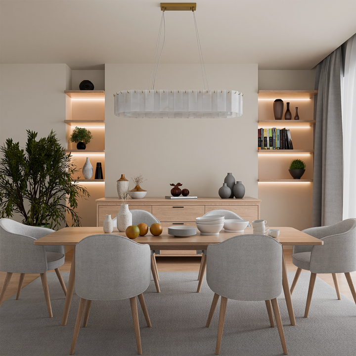 Calibo Mirage 14 Light Alabaster Stone 1000mm Linear Pendant - Brass Pendant