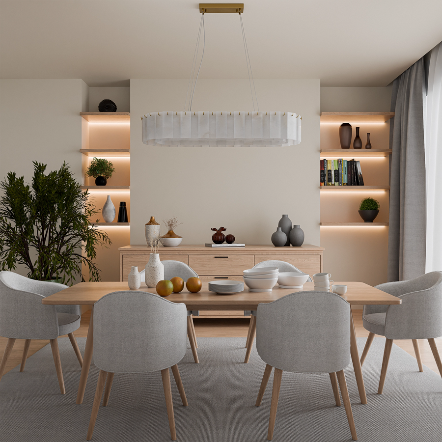 Calibo Mirage 14 Light Alabaster Stone 1000mm Linear Pendant - Brass Pendant