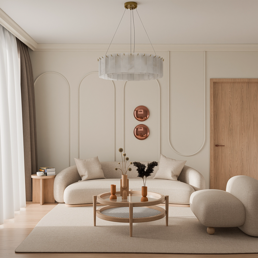 Calibo Mirage 12 Light Alabaster Stone 600mm Round Pendant Pendant