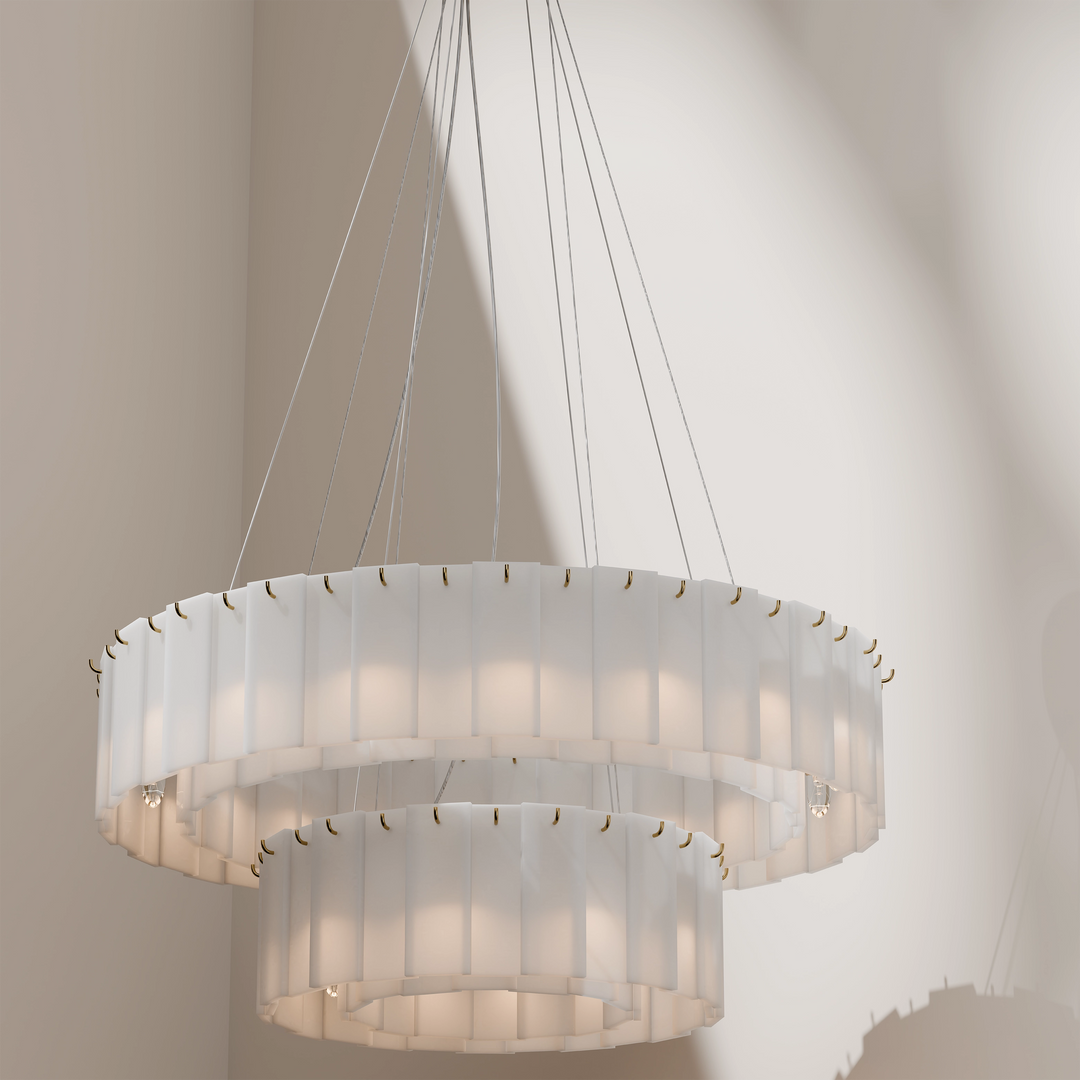 Calibo Mirage 28 Light Tiered Alabaster Stone Round Pendant Pendant