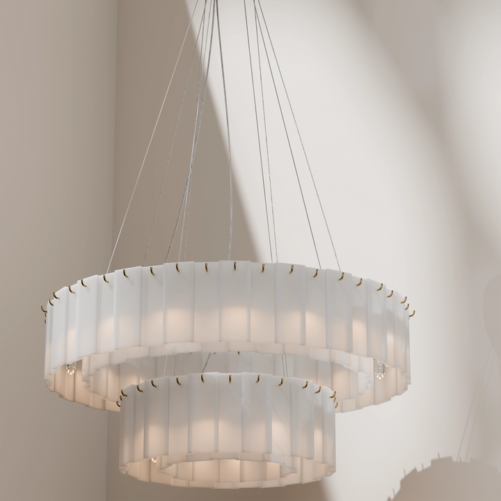 Calibo Mirage 28 Light Tiered Alabaster Stone Round Pendant Pendant