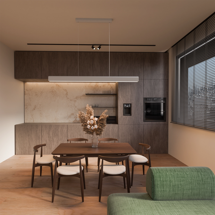 Calibo Munia Sculptural Ribbed LED Linear Pendant with Paintable Gypsum Surface - White