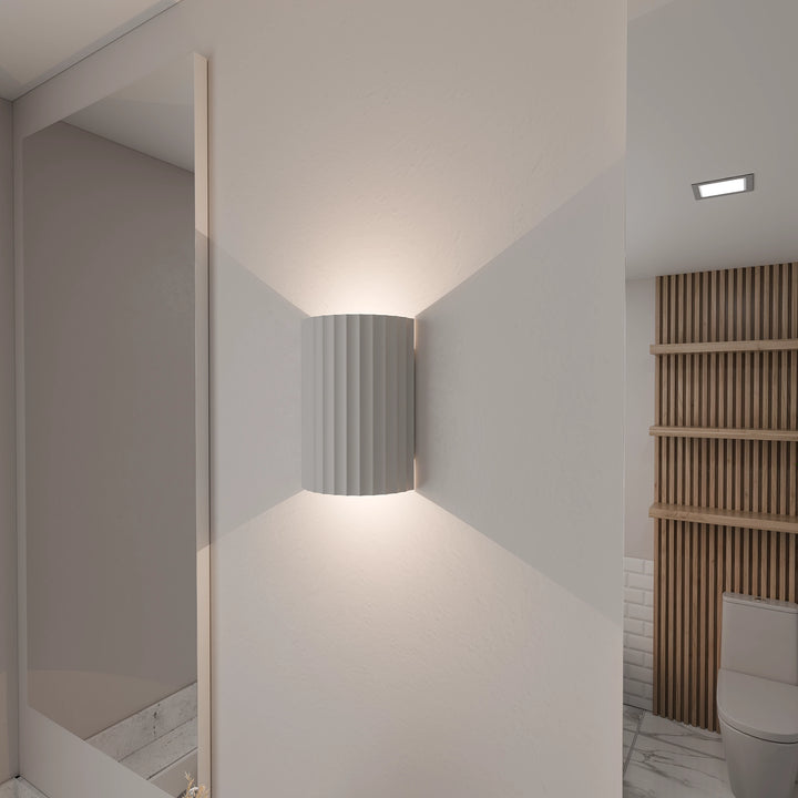 Calibo Munia Sculptural Fluted Up/Down Wall Light with Paintable Gypsum Surface - White