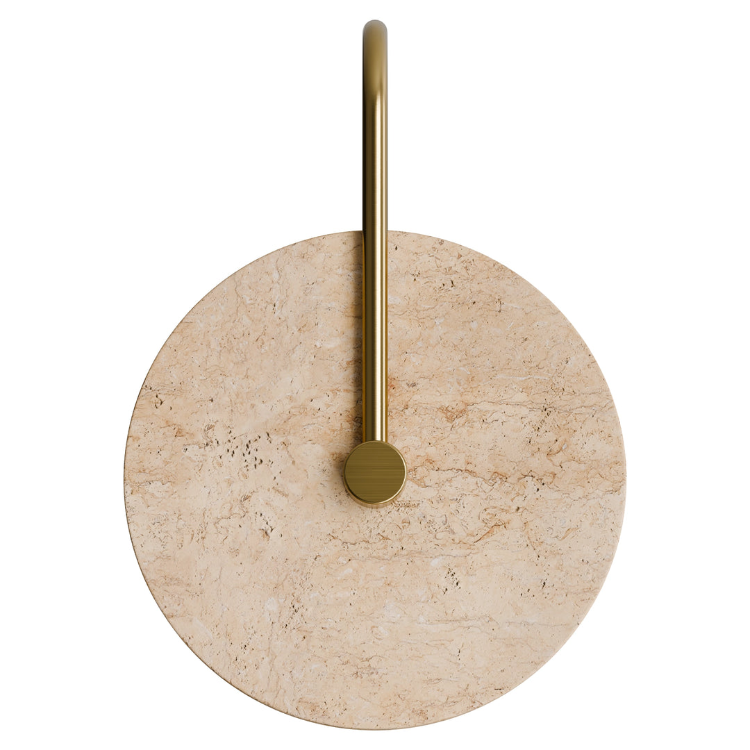 Calibo Orville Travertine 200mm Round Disc LED Wall Light with Brass Handle - Brass WALL LIGHT