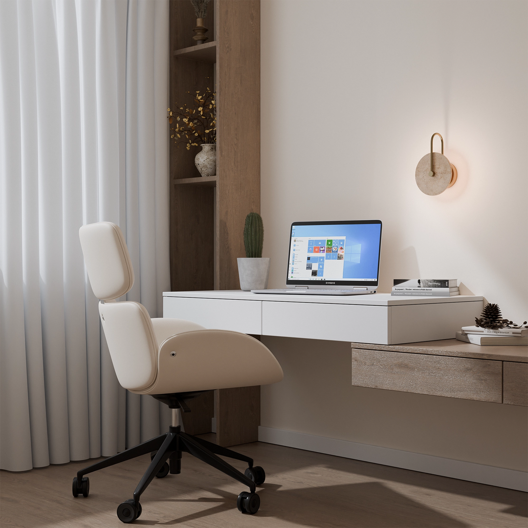 Calibo Orville Travertine 200mm Round Disc LED Wall Light with Brass Handle - Brass WALL LIGHT