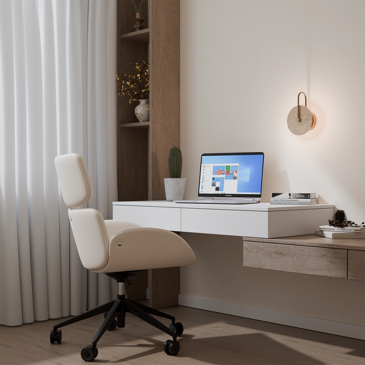 Calibo Orville Travertine 200mm Round Disc LED Wall Light with Brass Handle - Brass WALL LIGHT