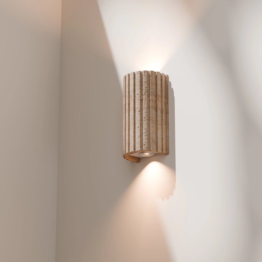 Calibo Orville Travertine Reeded Up/Down LED Wall Light - Natural WALL LIGHT